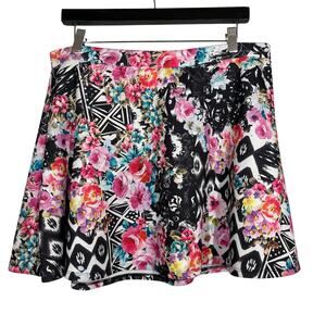 Aeropostale Y2K Floral Print Scuba Skirt A Line Skater Casual - XL
